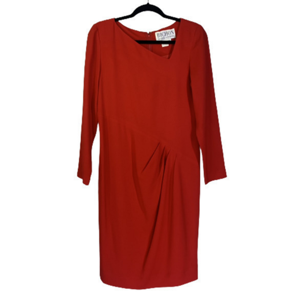BICHON‎ Vintage Red Asymmetric Midi Pencil Dress